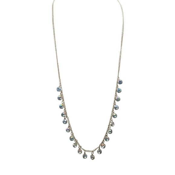 Vintage Rhinestone Drop Necklace With Adjustable Chain & Aurora Borealis Crystal - Picture 1 of 3